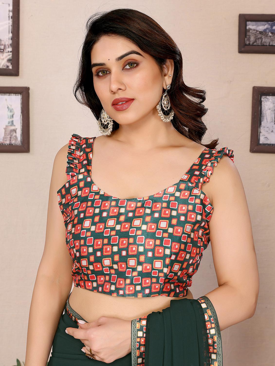 women solid with bordered saree with blouse - 21749378 - Standard Image - 3