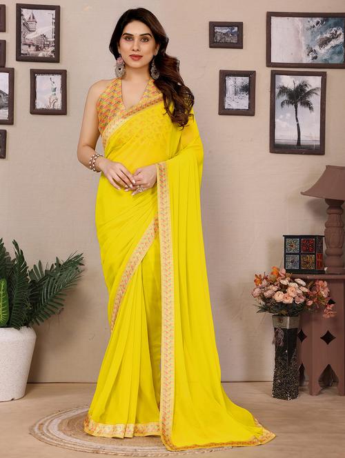 women solid with bordered saree  with blouse - 21749379 -  Standard Image - 0