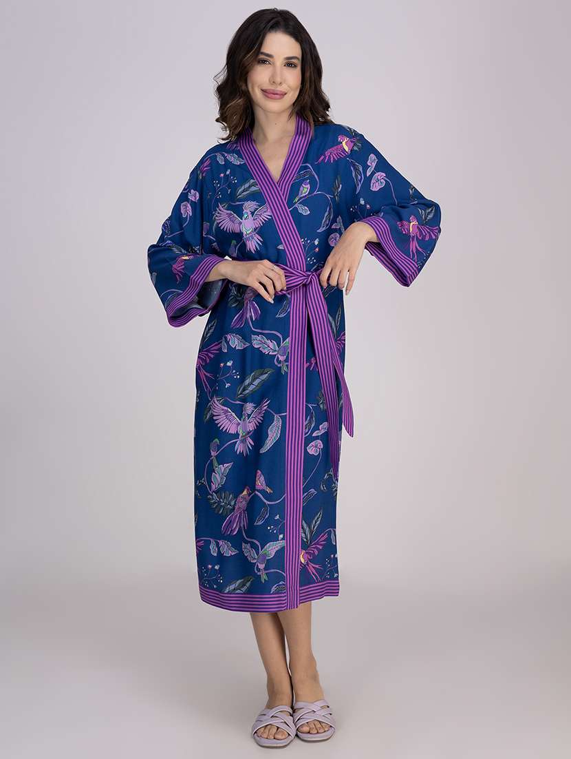 women printed long sleeves sleepwear robe