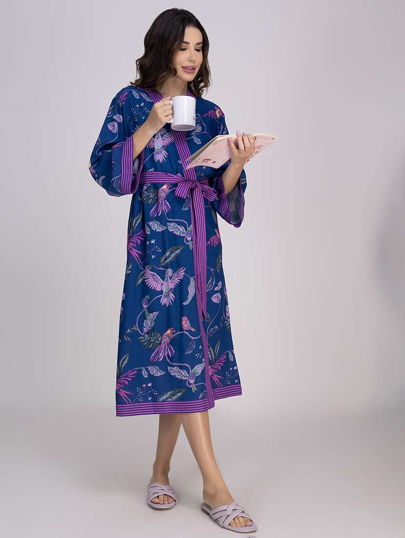 women printed long sleeves sleepwear robe - 21749543 -  Standard Image - 3