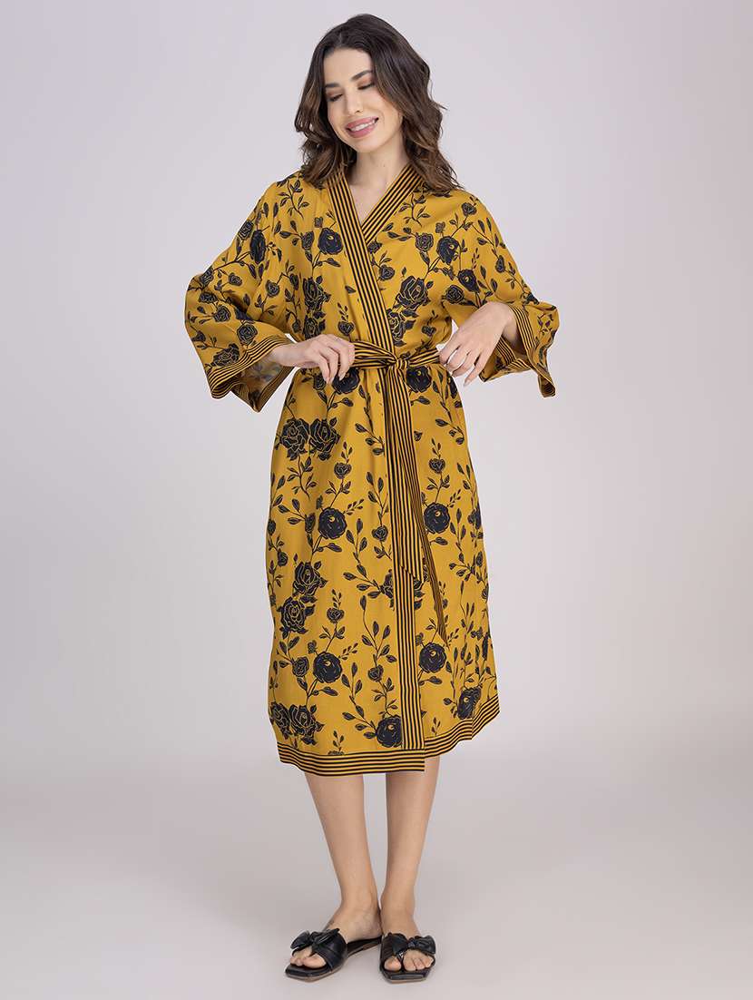 women printed long sleeves sleepwear robe