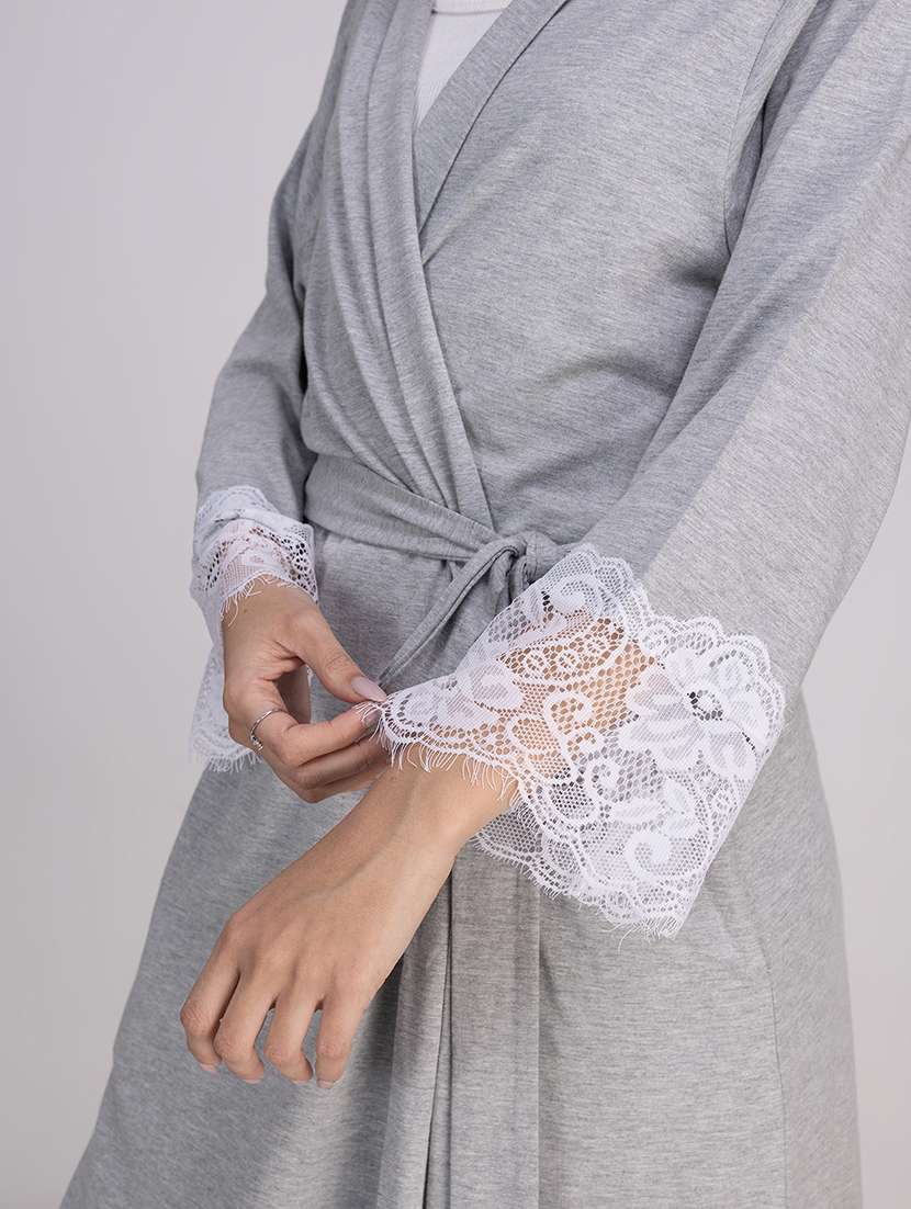 women solid lace detailed sleepwear robe - 21749545 -  Standard Image - 5