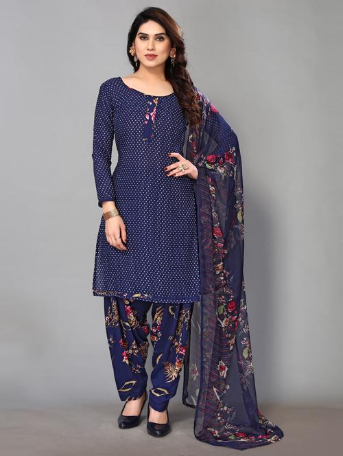 women blue printed unstitched suit set - 21749635 -  Standard Image - 0
