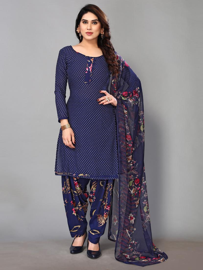 women blue printed unstitched suit set - 21749635 -  Zoom Image - 0