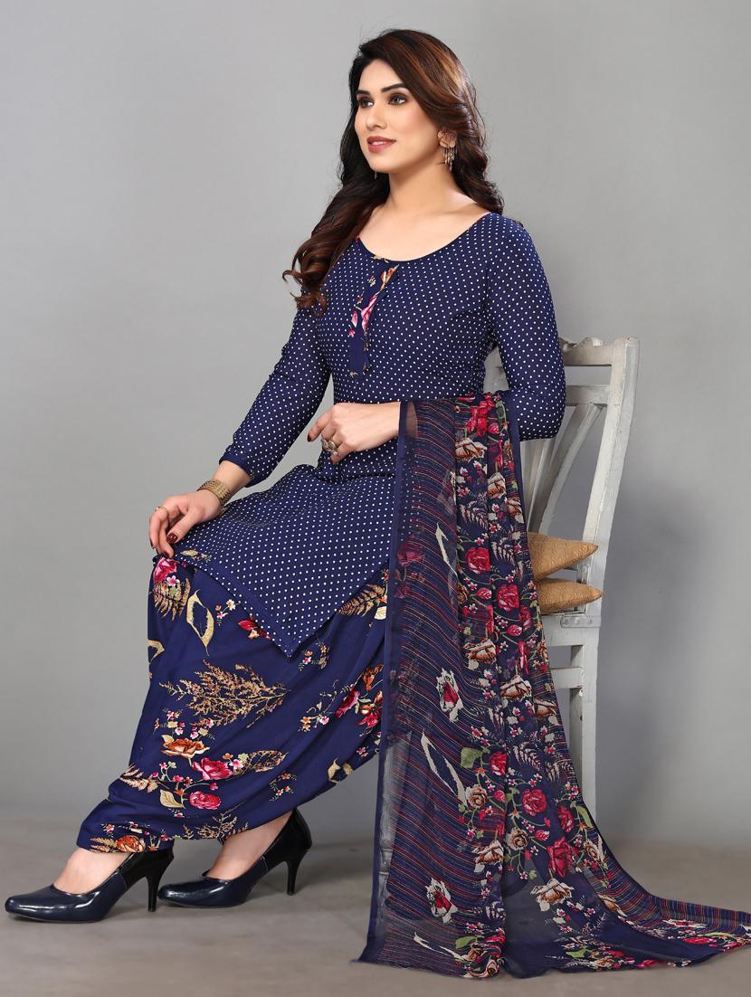 women blue printed unstitched suit set - 21749635 - Standard Image - 3