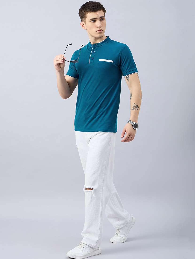men solid mandarin neck slim fit t-shirt - 21749667 -  Standard Image - 3