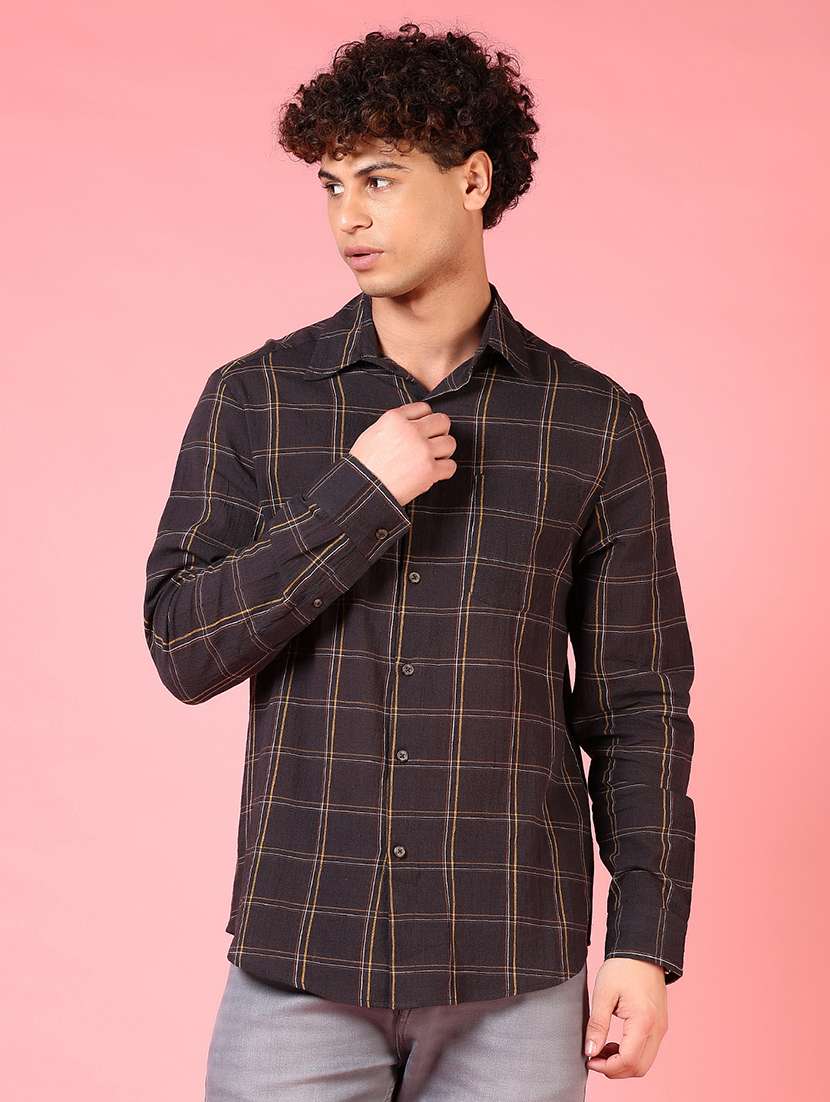 men checkered long sleeve regular fit casual shirt