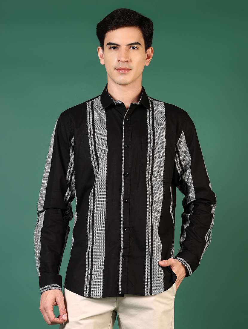 men striped long sleeve regular fit casual shirt