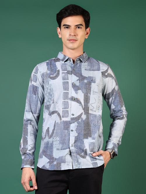 men printed long sleeve slim fit casual shirt - 21749741 - Standard Image - 0