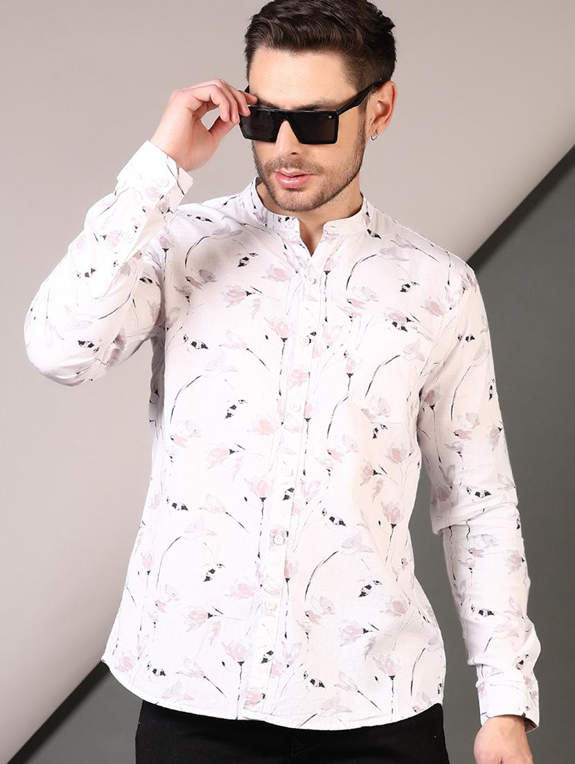 men printed mandarin neck long sleeves casual shirt - 21749773 - Standard Image - 3