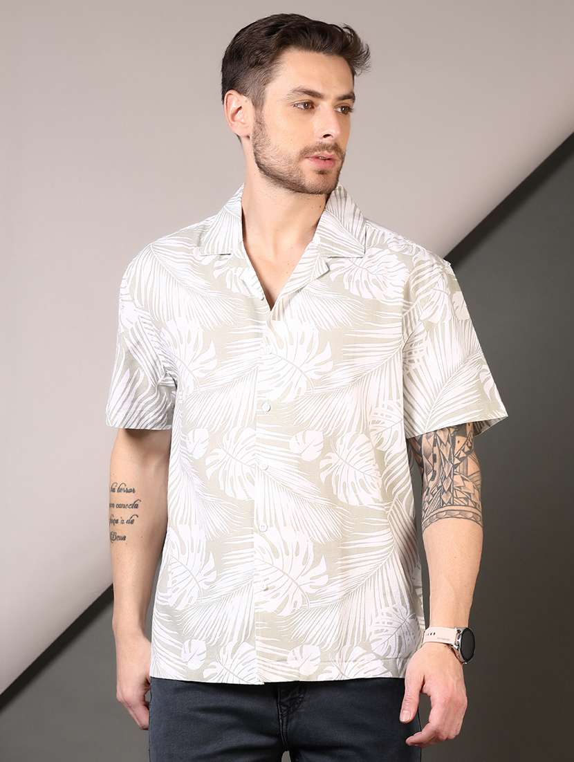 men cuban collared short sleeves casual shirt - 21749775 -  Zoom Image - 0