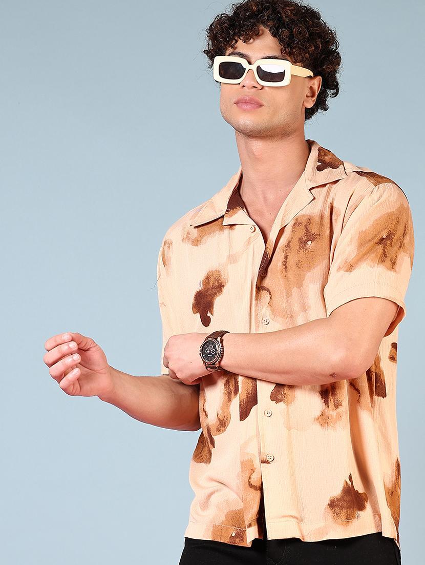 men cuban collared short sleeves casual shirt