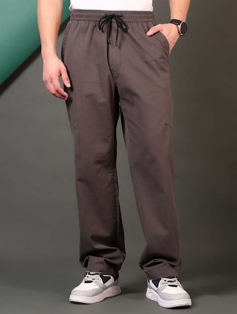 men mid rise solid full length track pant