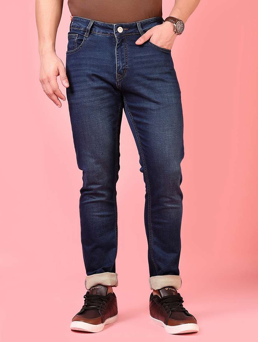 men solid mid rise slim fit jean