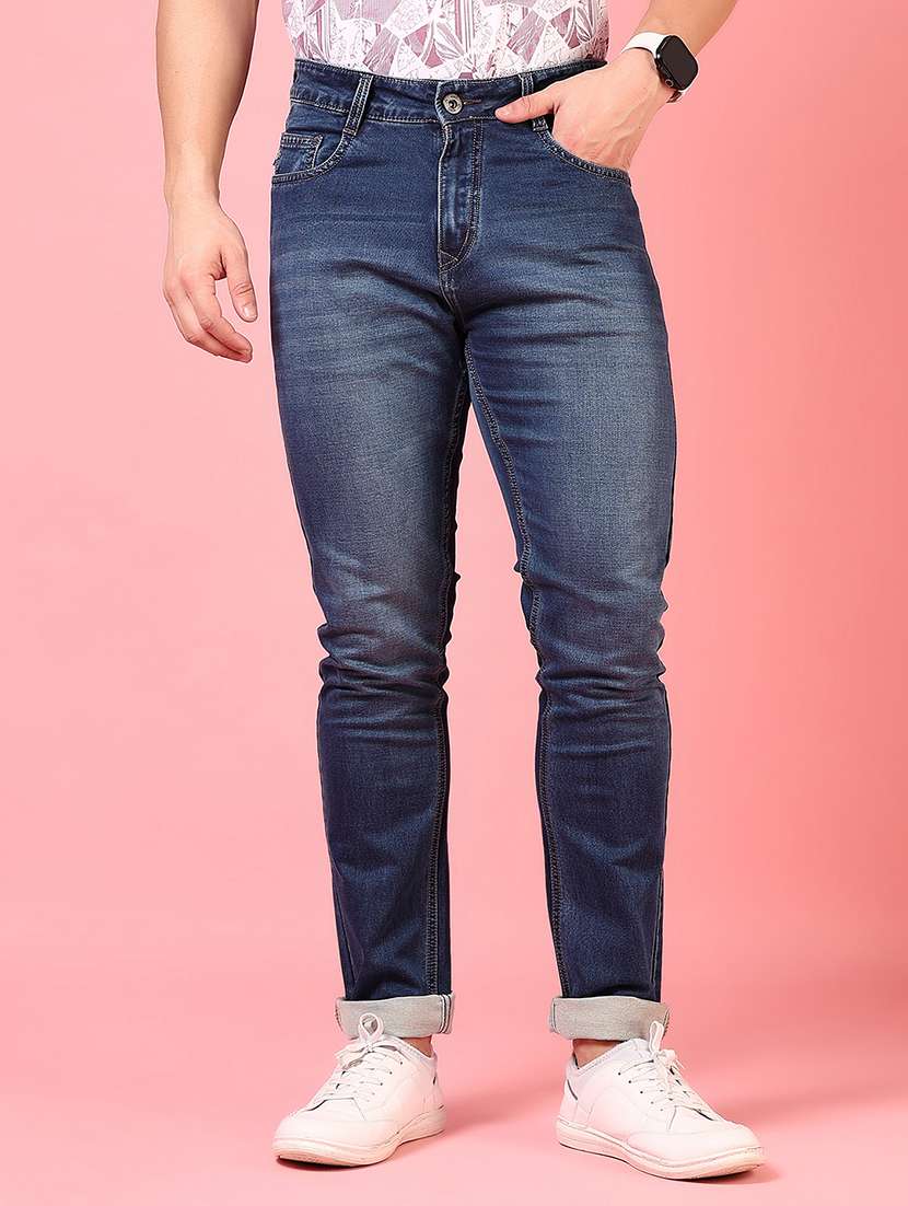men solid mid rise slim fit jean