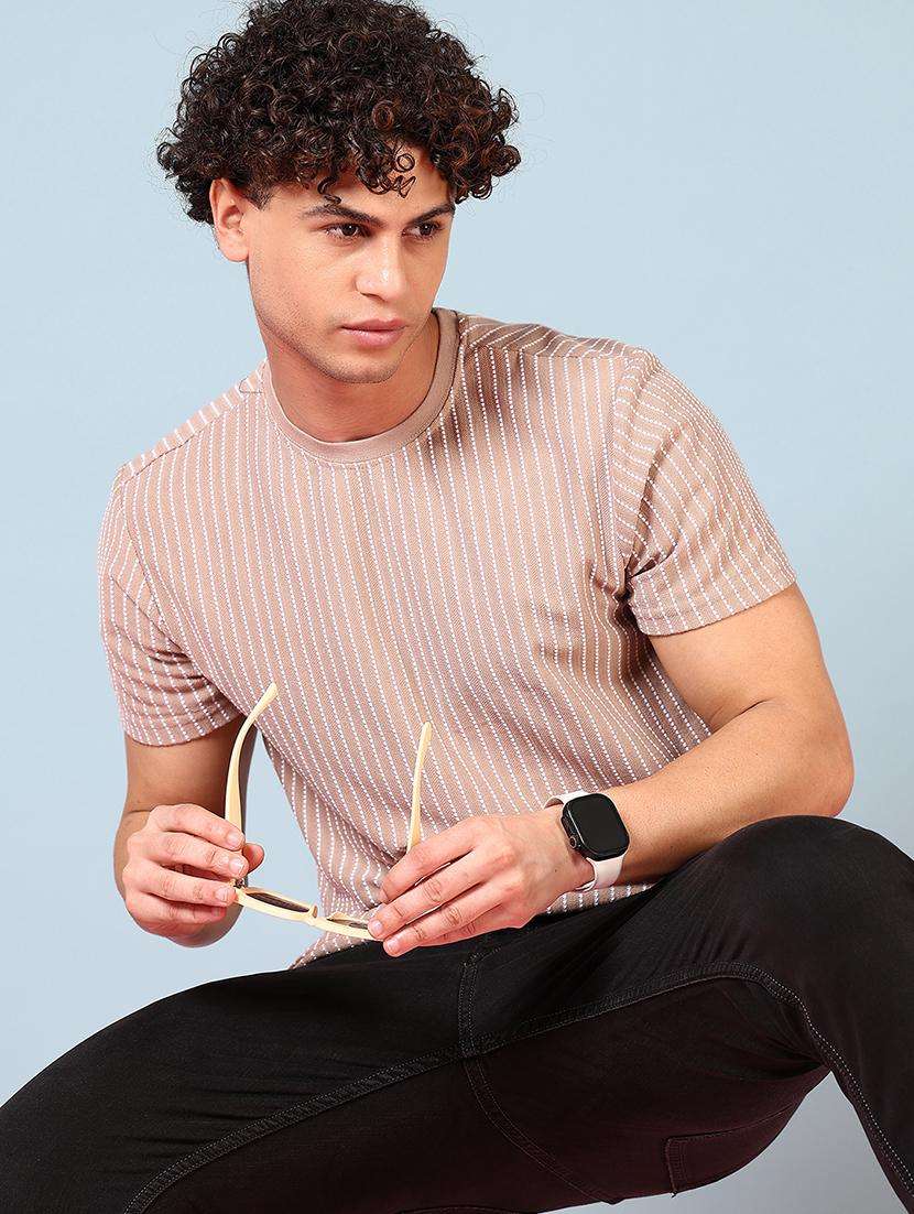 men printed round neck short sleeves t-shirt