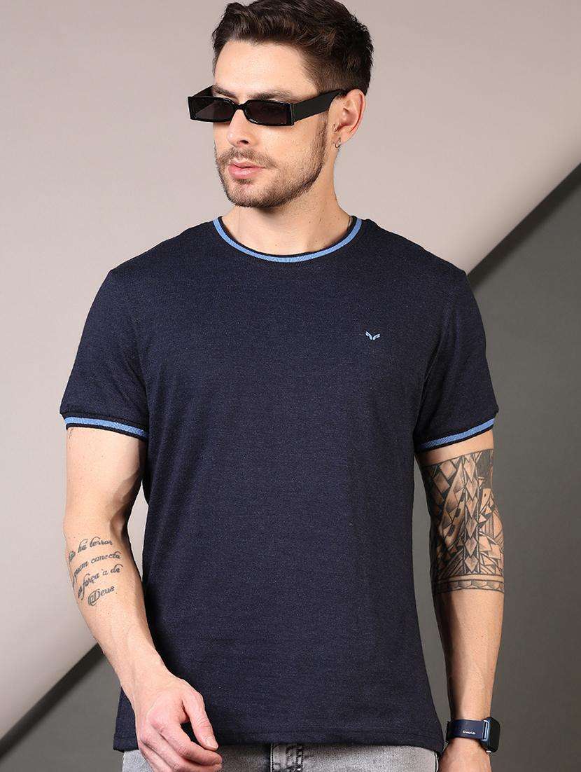 men solid round neck short sleeves t-shirt