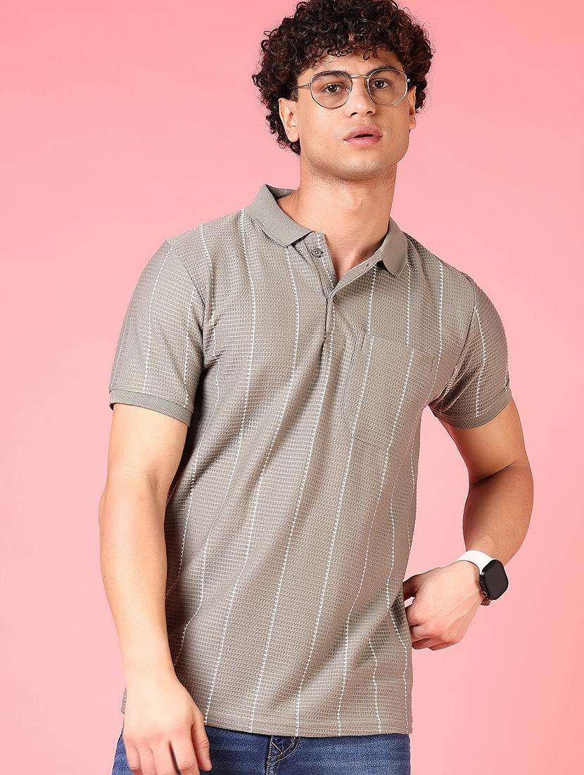 men striped short sleeve regular fit polo t-shirt