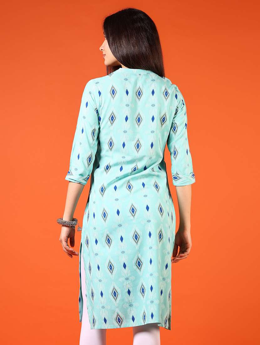 women ai aqua three quarter sleeve straight kurta - 21749968 -  Standard Image - 3