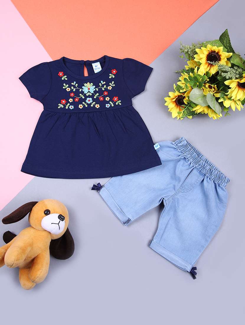 girls embroidered top and short set