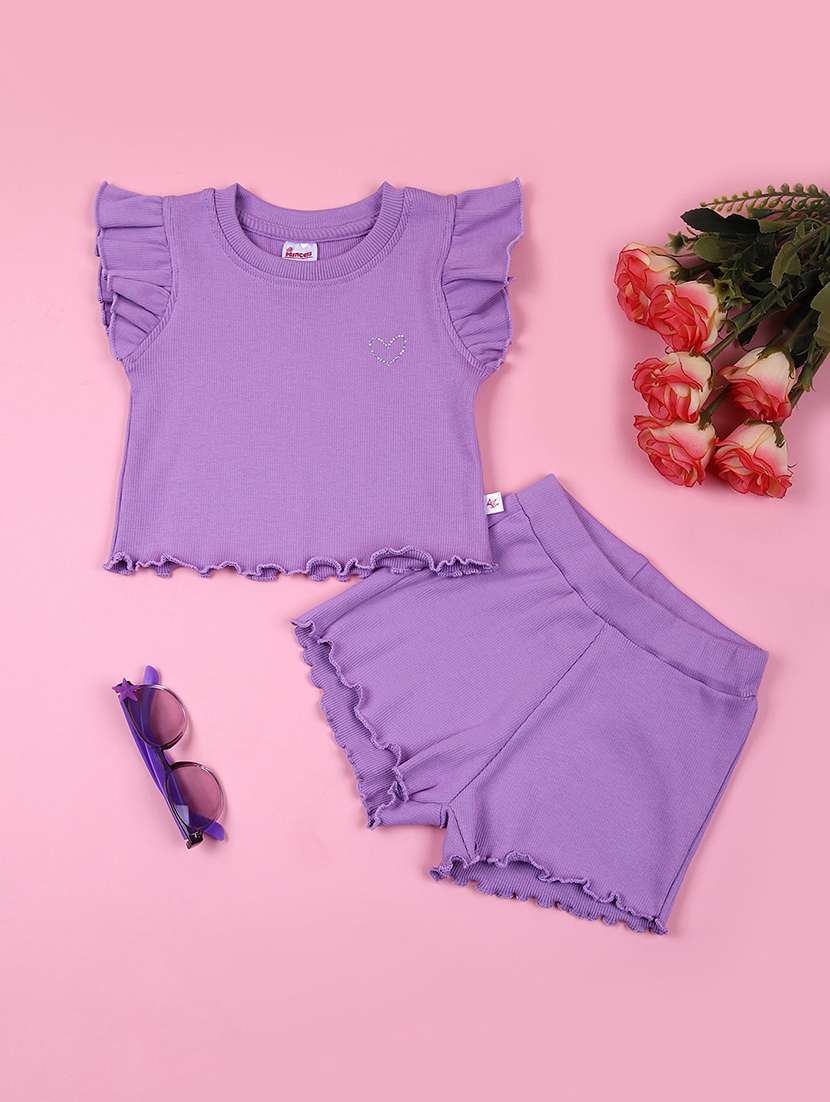 girls solid short & top co-ord set