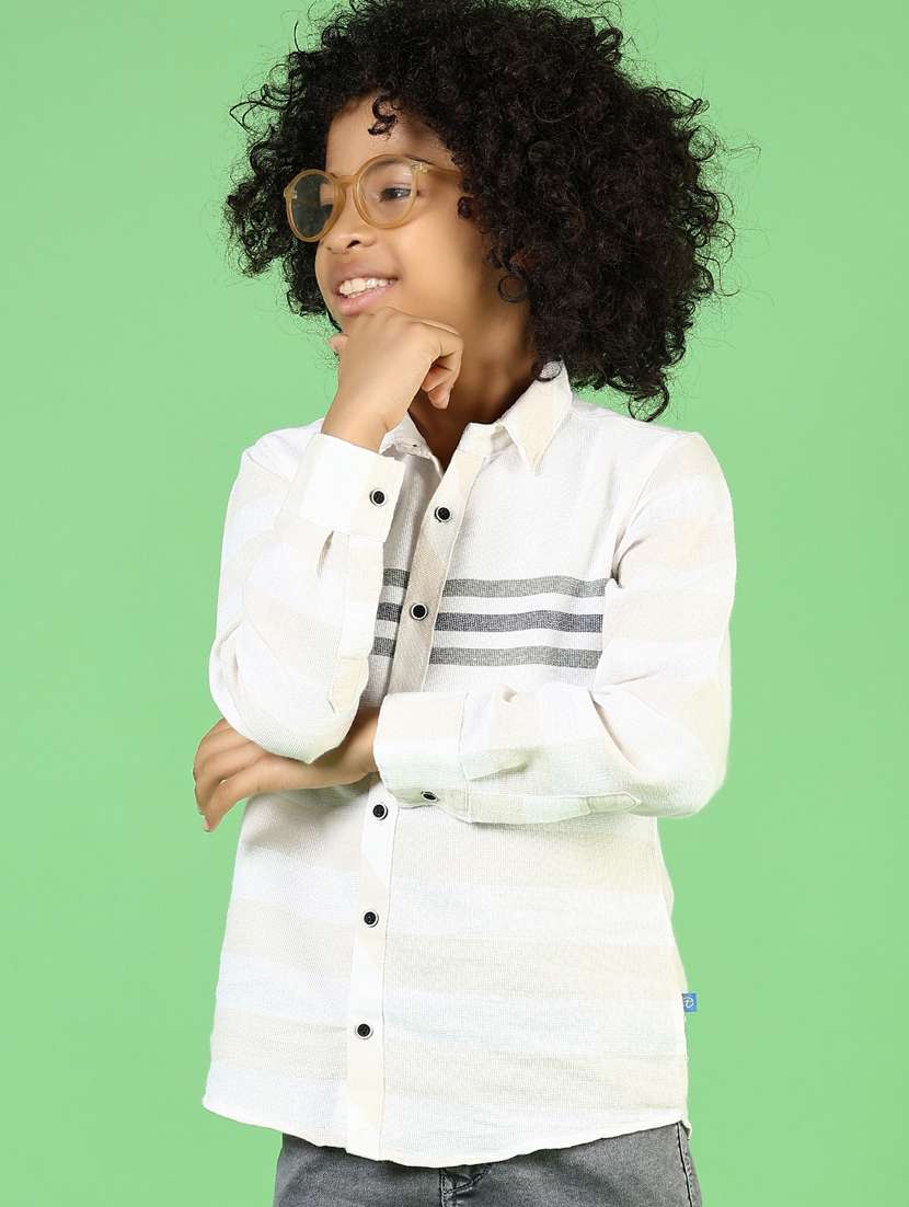 boys white striped long sleeve casual shirt - 21750004 - Zoom Image - 0