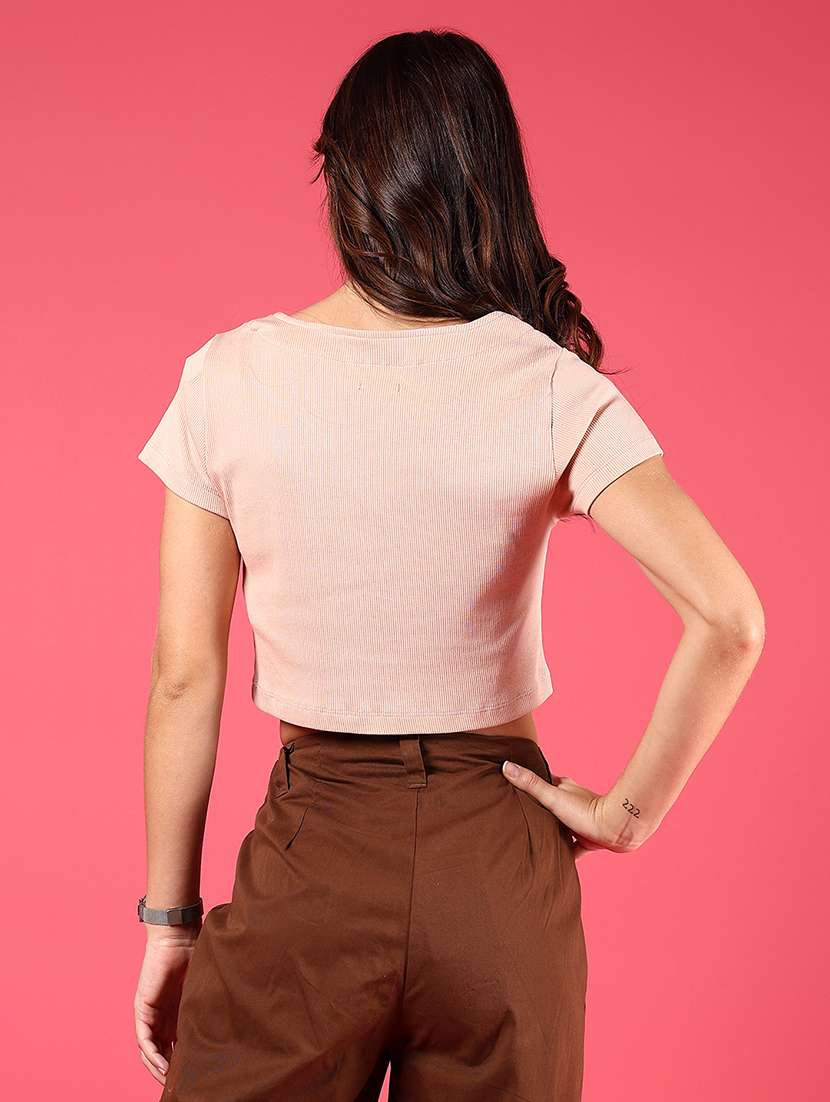 women beige solid sqaure neck crop top - 21750047 -  Standard Image - 3