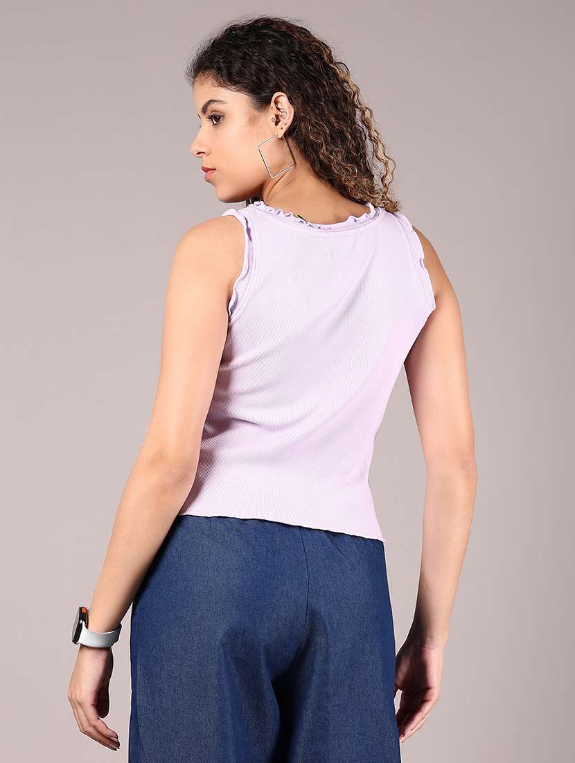 women lavender solid round neck top - 21750055 -  Standard Image - 3