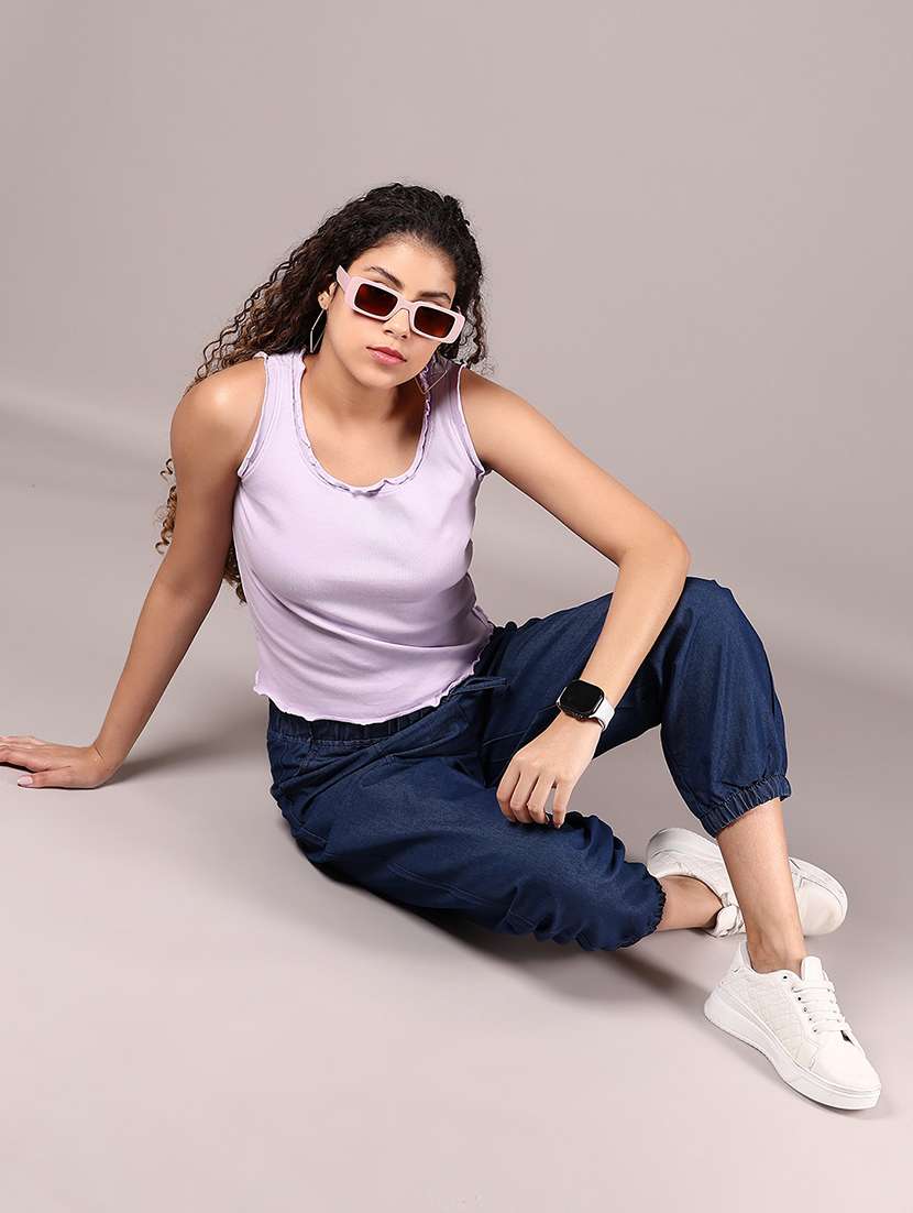 women lavender solid round neck top - 21750055 -  Standard Image - 5