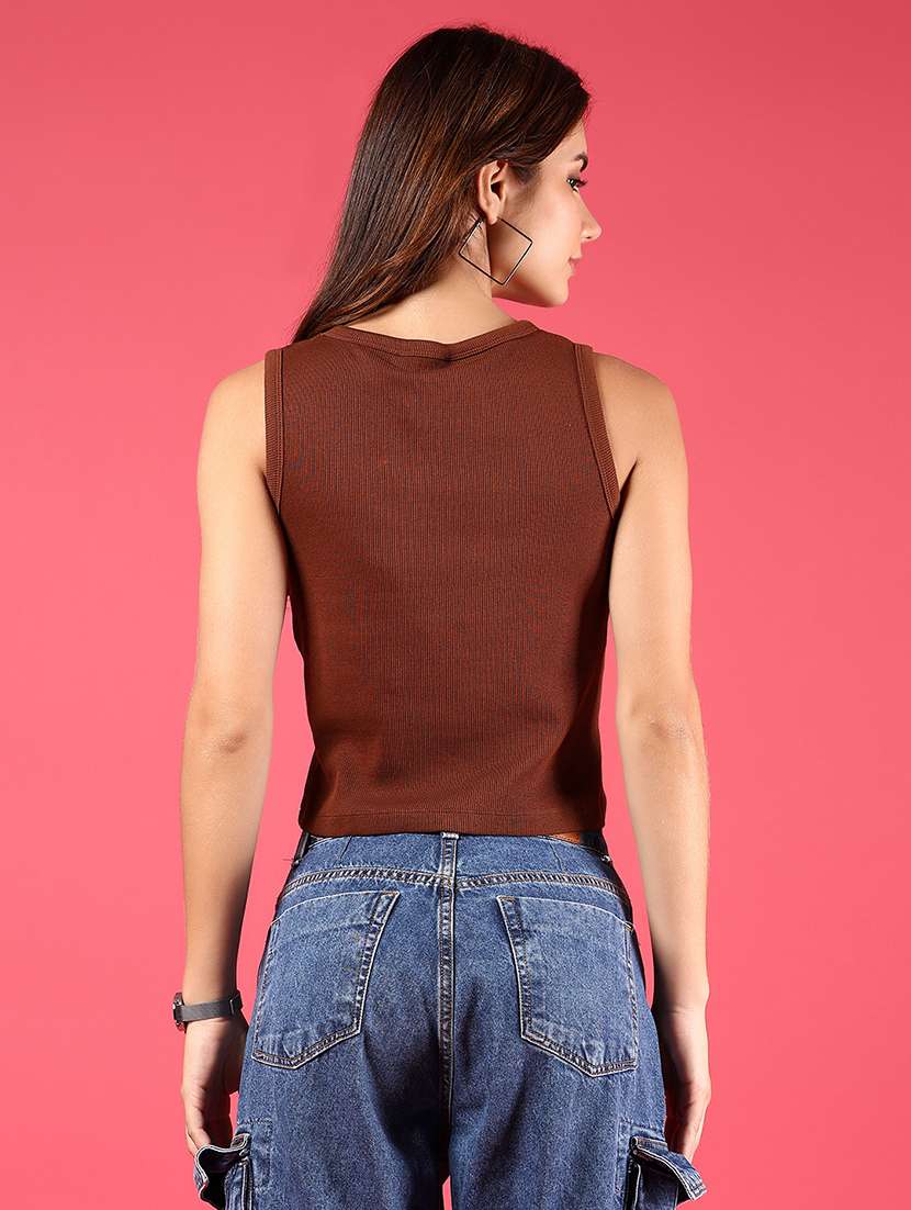 women printed sleeveless crop top - 21750075 -  Standard Image - 3