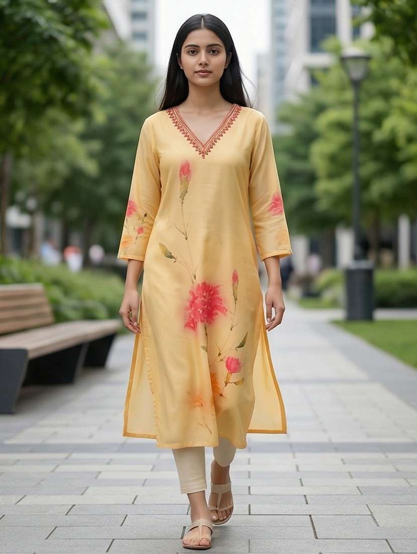 women floral three quarter sleeve a-line kurta 