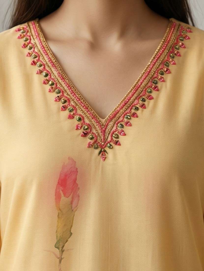 women floral three quarter sleeve a-line kurta  - 21750092 -  Standard Image - 3