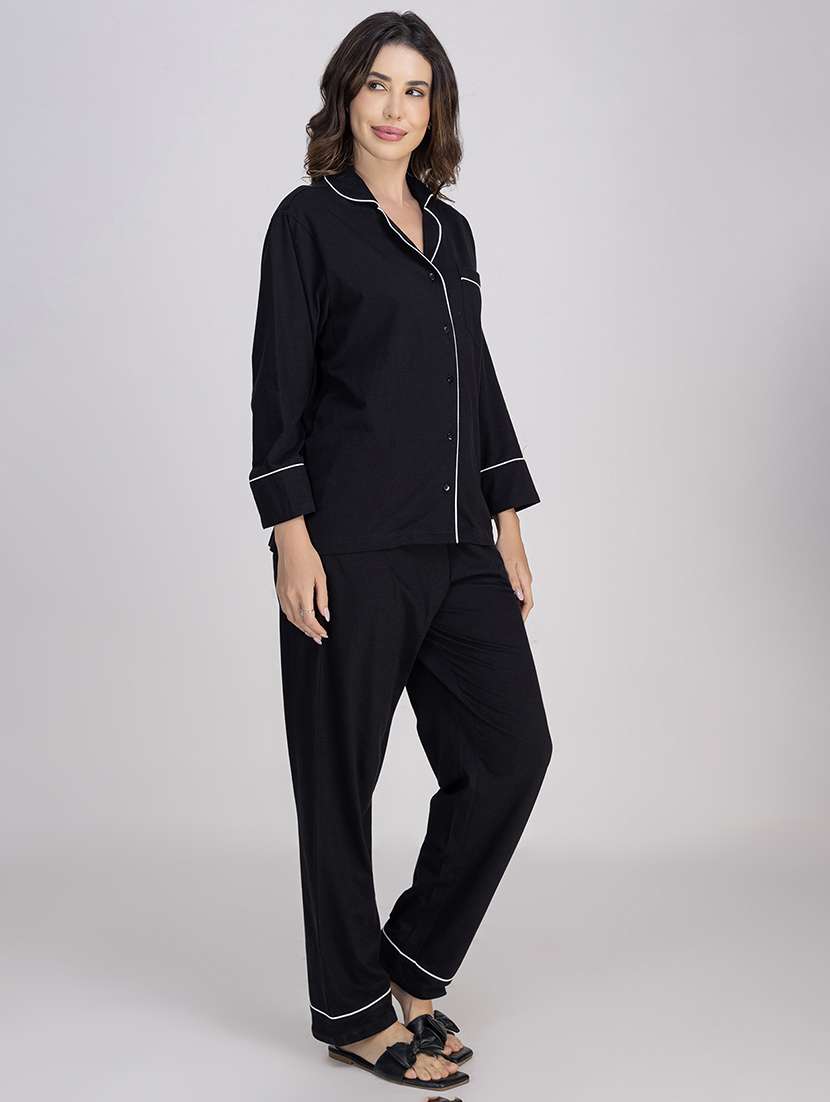women solid nightwear pyjama set  - 21750131 -  Standard Image - 3