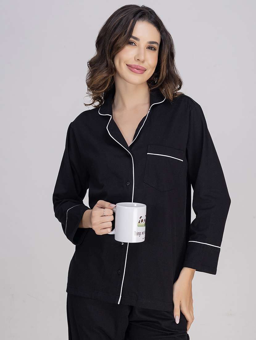 women solid nightwear pyjama set  - 21750131 -  Standard Image - 5