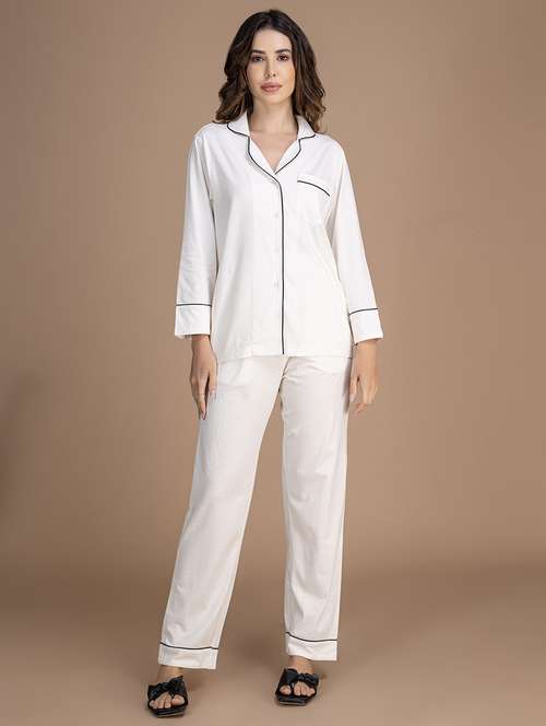 women solid nightwear pyjama set - 21750132 -  Standard Image - 0
