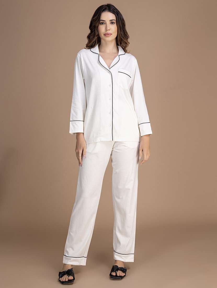 women solid nightwear pyjama set - 21750132 -  Zoom Image - 0