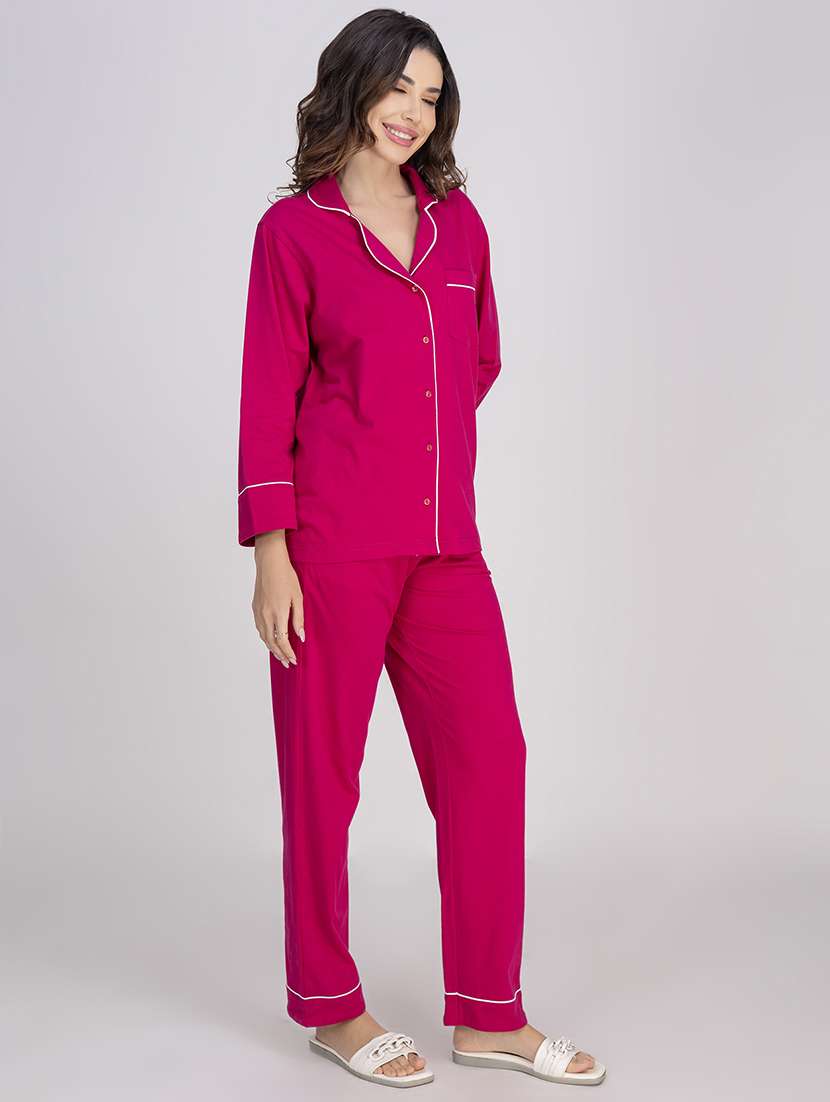 women solid nightwear pyjama set - 21750133 -  Standard Image - 3