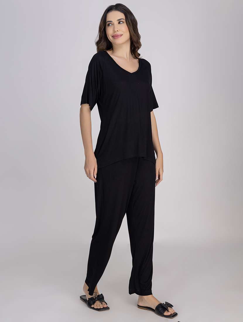 women solid nightwear pyjama set - 21750138 -  Standard Image - 3
