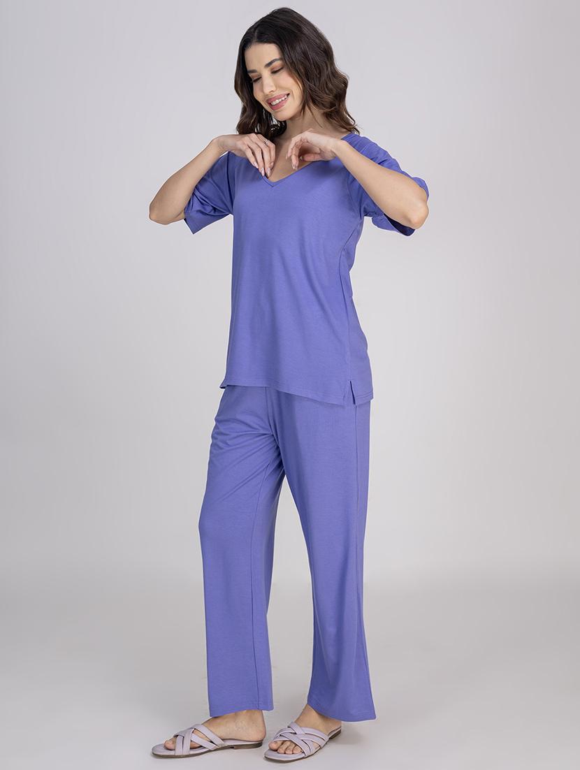 women solid nightwear pyjama set - 21750139 - Standard Image - 3