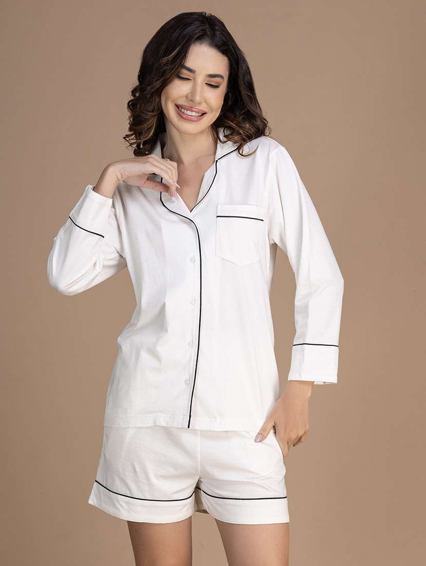 women solid nightwear pyjama set
