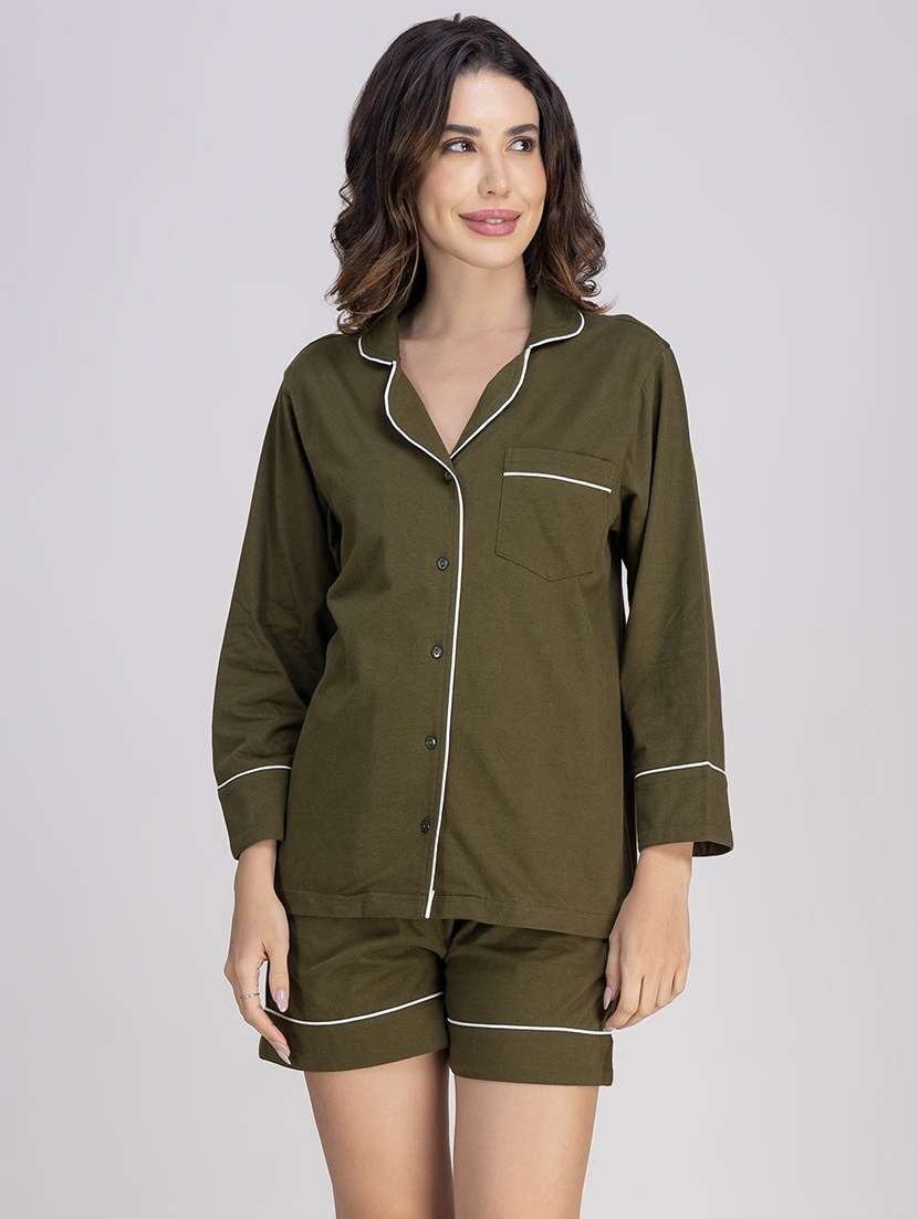 women solid nightwear shorts set