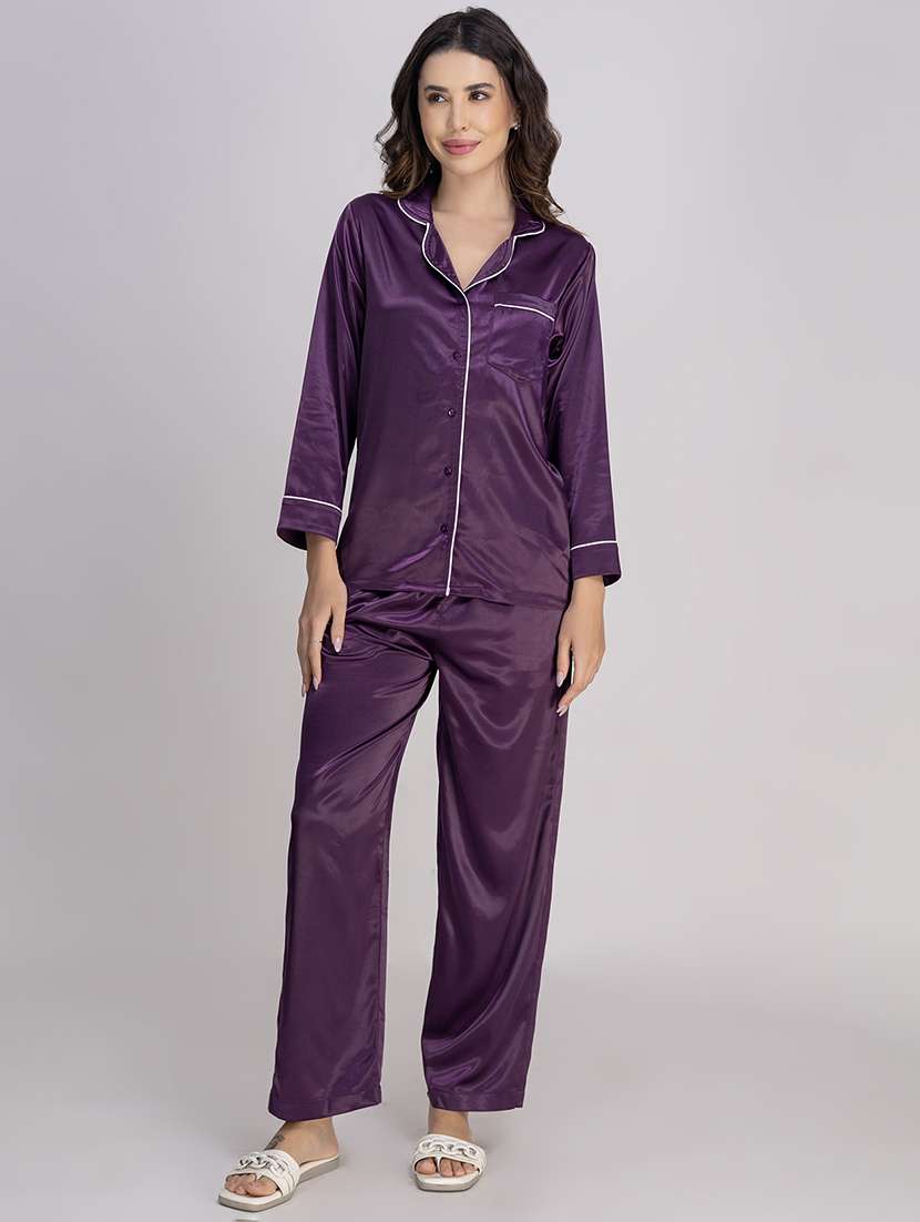 women solid nightwear pyjama set - 21750147 -  Zoom Image - 0