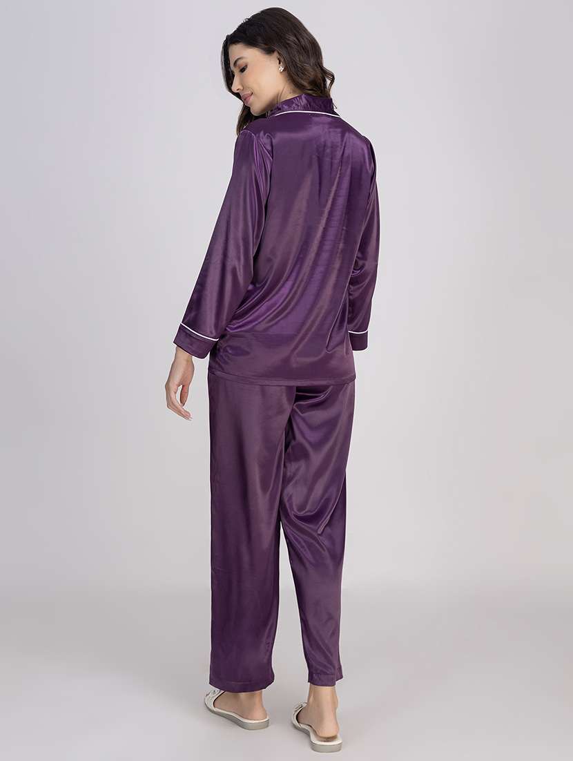 women solid nightwear pyjama set - 21750147 -  Standard Image - 3