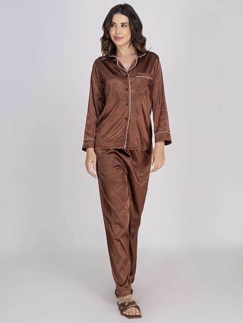 women solid nightwear pyjama set - 21750148 -  Standard Image - 0