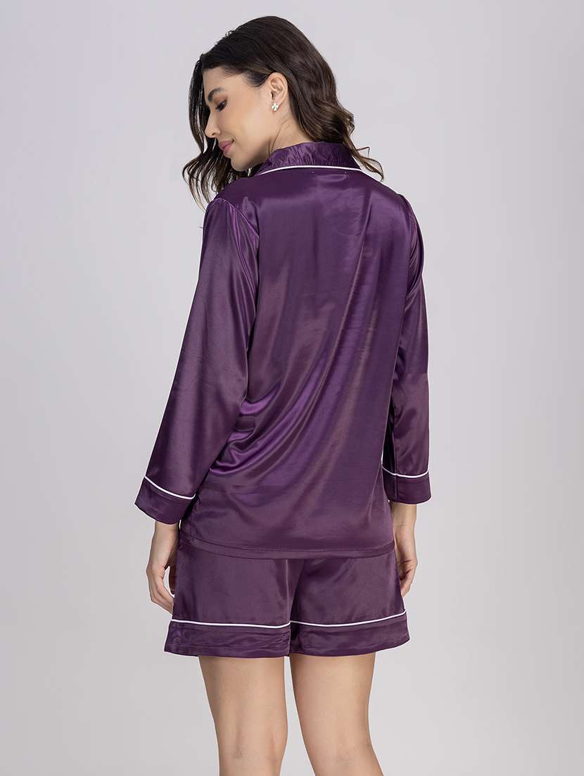 women solid nightwear shorts set - 21750149 -  Standard Image - 3