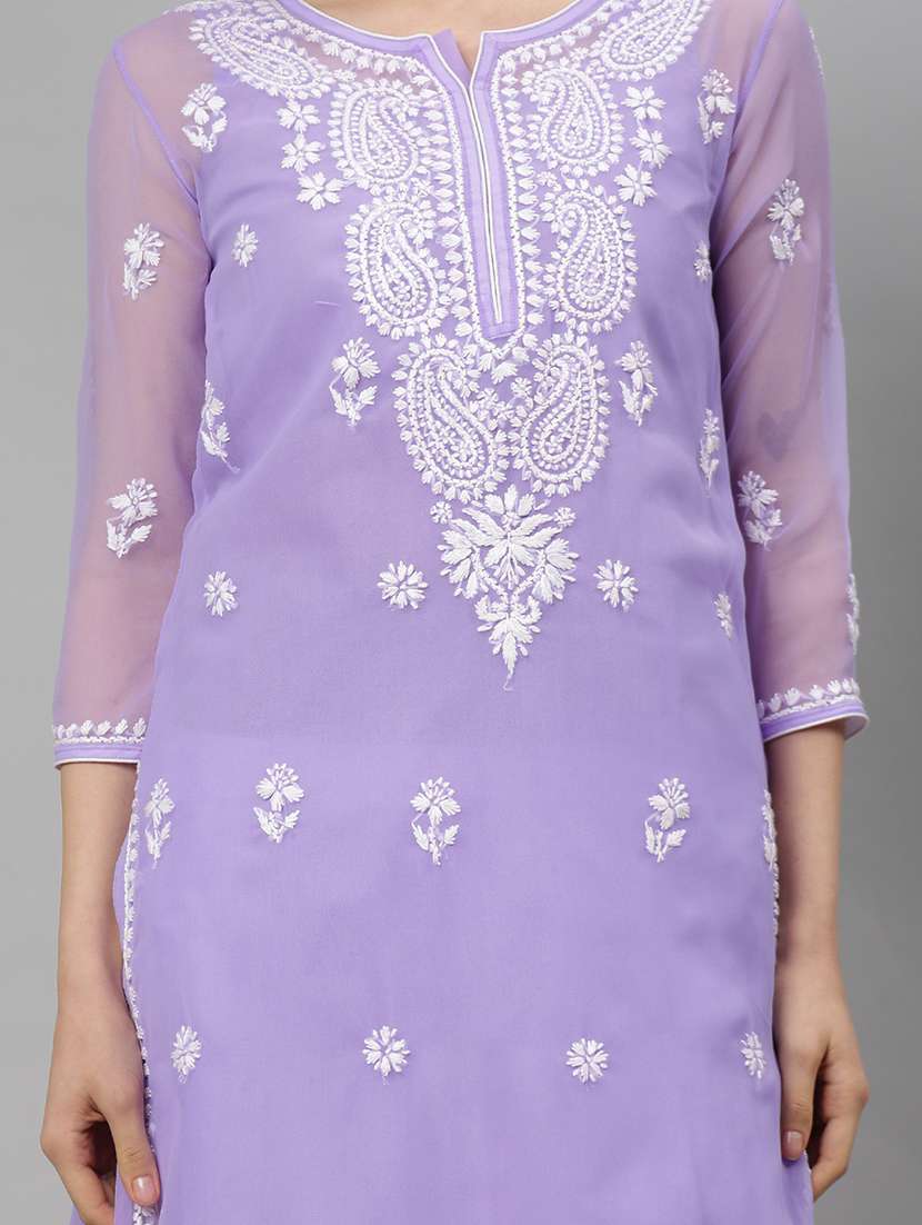 women three quarter sleeve straight chikankari kurta - 21750151 -  Standard Image - 5