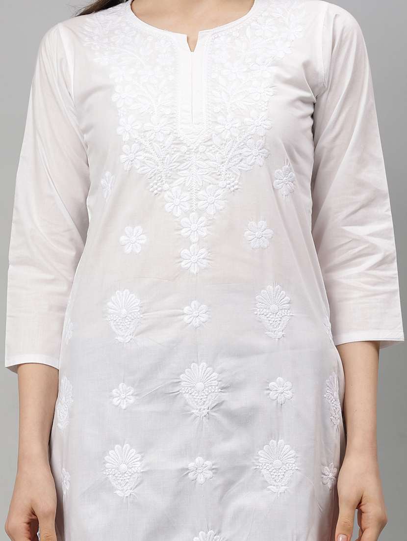 women three quarter sleeve straight chikankari kurta - 21750154 -  Standard Image - 5