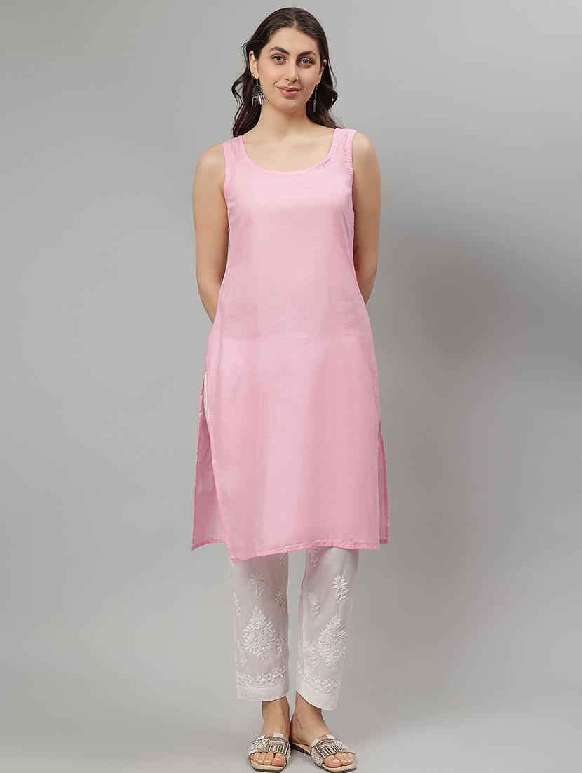 women three quarter sleeve straight chikankari kurta - 21750155 - Standard Image - 3