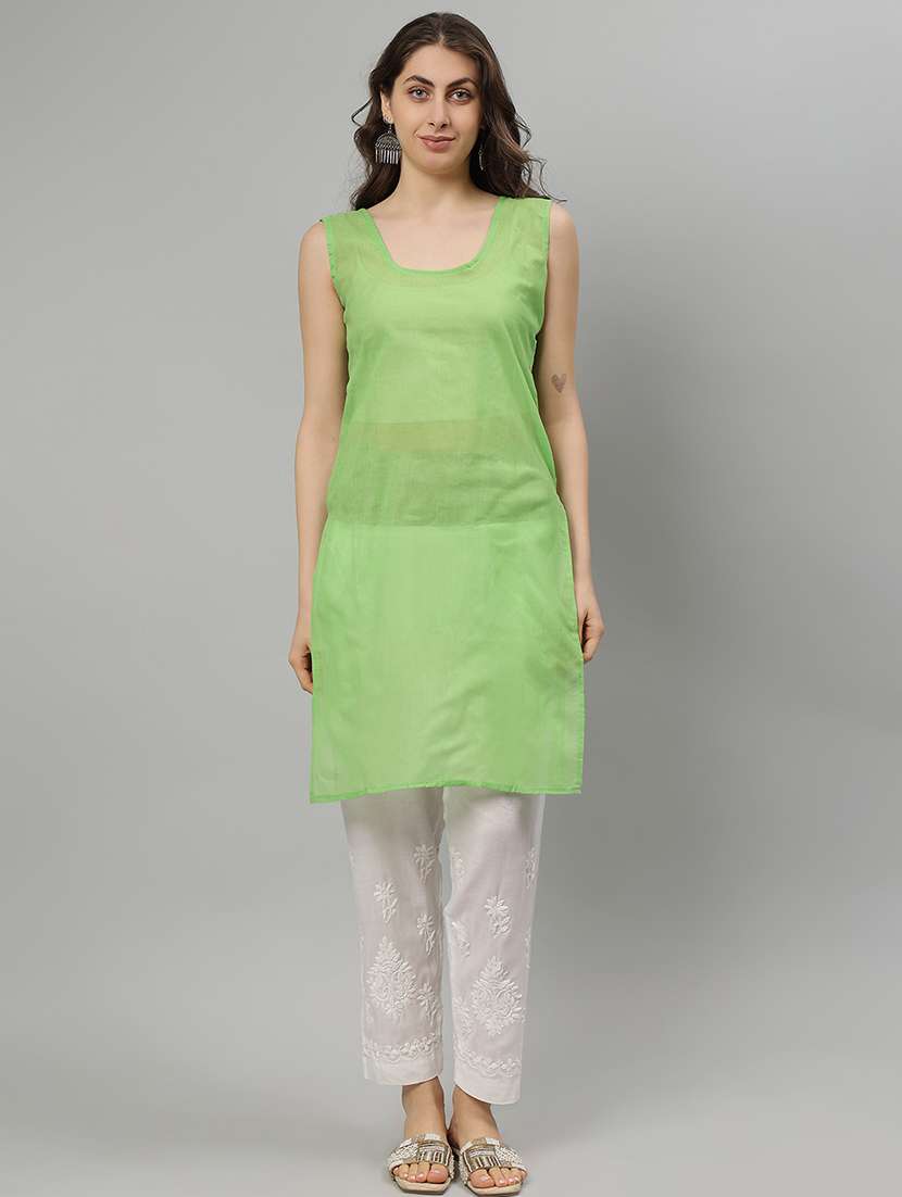 women three quarter sleeve straight chikankari kurta - 21750156 - Standard Image - 3