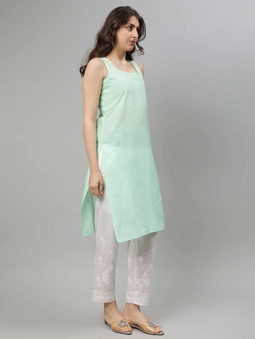women three quarter sleeve straight chikankari kurta - 21750157 - Standard Image - 5